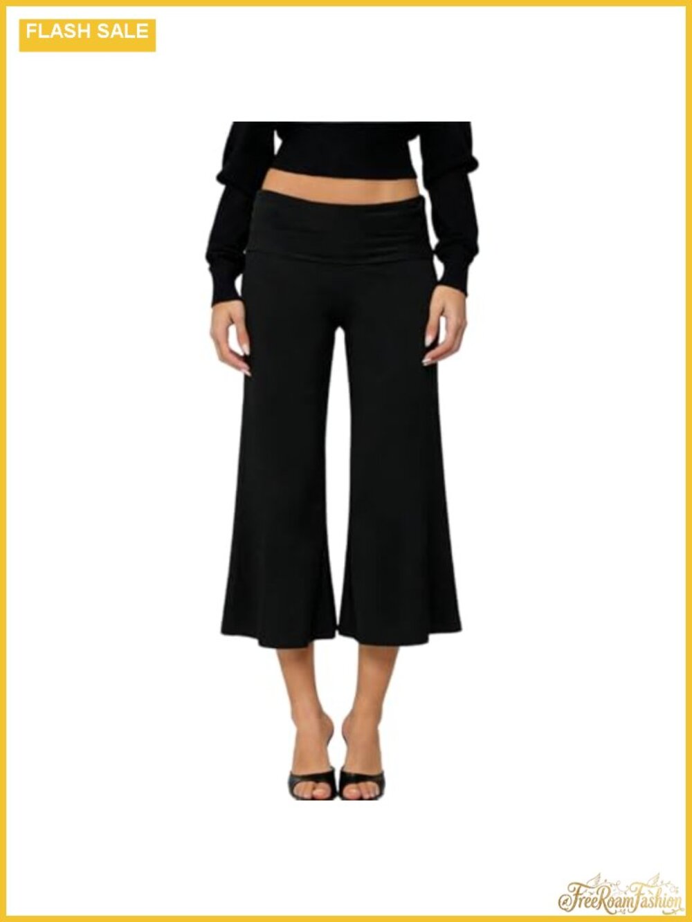 Women's Foldover Waist Gaucho Capri Pants High Rise Flowy Palazzo Yoga Crop